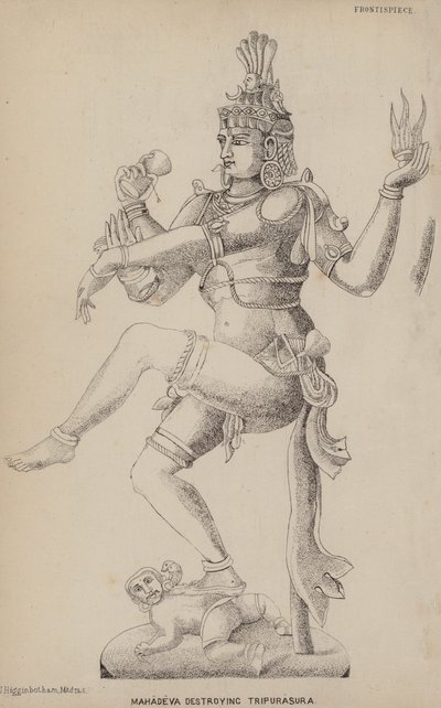 महादेव त्रिपुरासुर का नाश करते हुए (उत्कीर्णन) द्वारा अंग्रेजी स्कूल