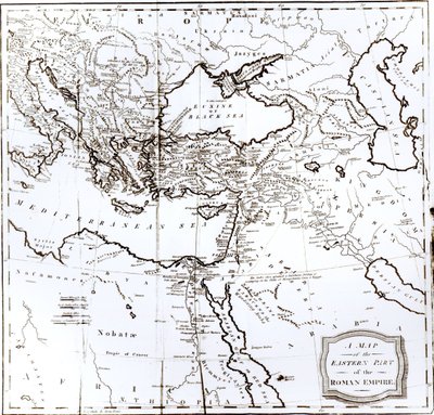 रोमन साम्राज्य के पूर्वी भाग का मानचित्र, एडवर्ड गिब्बन द्वारा 1808 में &39;द हिस्ट्री ऑफ द डिकॉल एंड फॉल ऑफ रोमन एम्पायर&39; खंड 6 द्वारा English School