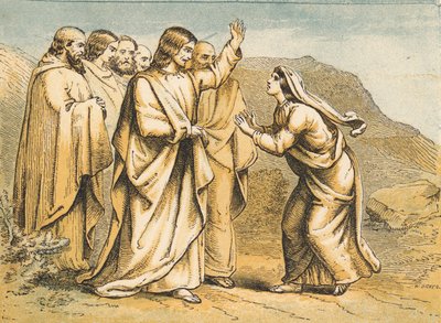 लाजर की मृत्यु के बाद मार्था जीसस से मुलाकात (रंगीन उत्कीर्णन) द्वारा अंग्रेजी स्कूल