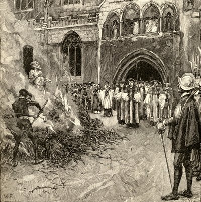ग्लॉसेस्टर में जॉन हूपर (c.1495-1555) की शहादत द्वारा अंग्रेजी स्कूल