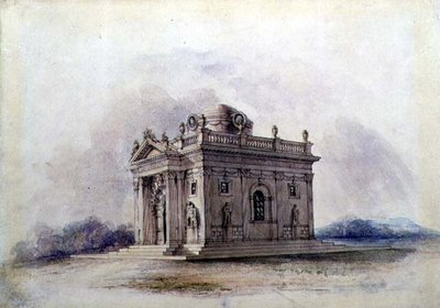 समाधि डिजाइन, c.1825 (कागज पर पानी के रंग का) द्वारा अंग्रेजी स्कूल