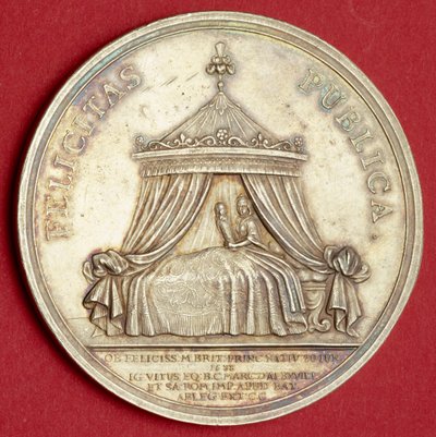 प्रिंस जेम्स, 1688 (रजत गिल्ट) के जन्म की स्मृति में पदक द्वारा अंग्रेजी स्कूल