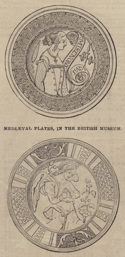 मध्यकालीन प्लेट्स, ब्रिटिश संग्रहालय में (उत्कीर्णन) द्वारा अंग्रेजी स्कूल