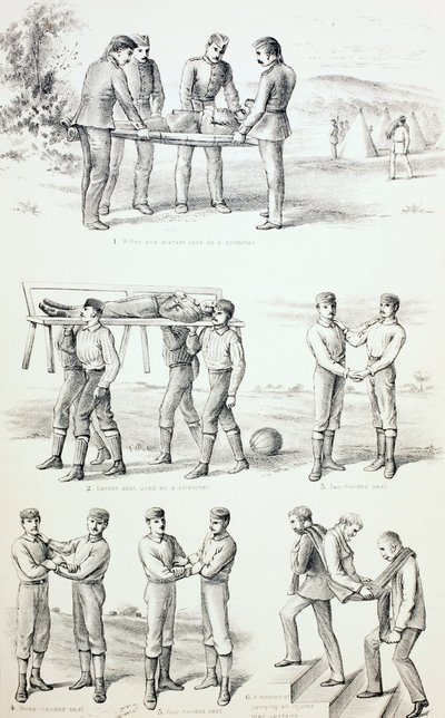 घायल व्यक्तियों को ले जाने के तरीके, c.1890 द्वारा अंग्रेजी स्कूल