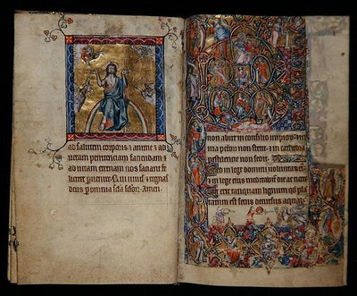 Ms 1-2005, ff.8v-9r: क्राइस्ट इन जजमेंट एंड द ट्री ऑफ़ जेसी, फ्रॉम द मैकल्सफ़ील्ड साल्टर, यूज़ ऑफ़ सरम, ईस्ट एंग्लिया, c.1330 (वेल्लम) द्वारा अंग्रेजी स्कूल