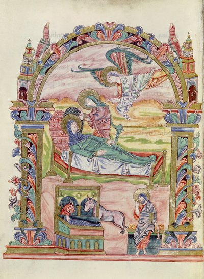 सुश्री 274 (Y-6) fol.32v Nativity, रॉबर्ट ऑफ मिस ऑफ जुमिएज से, c.1016 द्वारा अंग्रेजी स्कूल