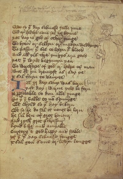 सुश्री हार्ले 1735 fol.7r एक चिकित्सक की नोटबुक से पृष्ठ जो मध्य अंग्रेजी (वेलम) में लिखा गया है द्वारा अंग्रेजी स्कूल