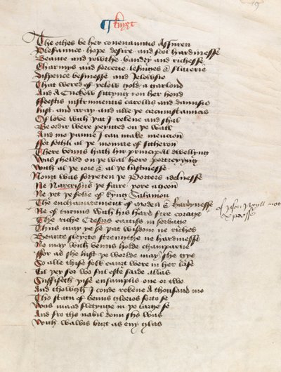 सुश्री न्यू कोल 314, f19r, द कैंटरबरी टेल्स बाय जेफ्री चौसर (कलम और स्याही पर वेल्लम) द्वारा अंग्रेजी स्कूल