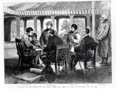 मुहम्मद याक़ब खान (1849-1923) 26 मई, 1879 को गुंडामक में शांति संधि पर हस्ताक्षर द्वारा अंग्रेजी स्कूल