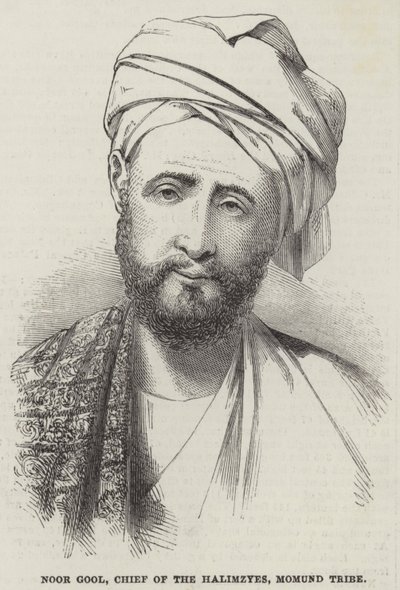 नूर गूल, हलीमज़ीस के प्रमुख, मोमुंड जनजाति (उत्कीर्णन) द्वारा अंग्रेजी स्कूल