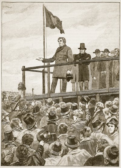 ट्रिम, 1843 की बैठक में ओकोनेल, इंग्लैंड के कैसल्स इलस्ट्रेटेड हिस्ट्री से चित्रण (सीपिया फोटो) द्वारा अंग्रेजी स्कूल