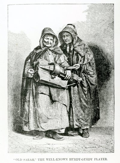 ओल्ड सारा द वेल-ज्ञात हर्डी-गुर्डी प्लेयर, c.1840 द्वारा अंग्रेजी स्कूल
