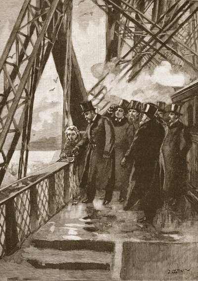 वेल्स के राजकुमार द्वारा फोर्थ ब्रिज का उद्घाटन, 4 मार्च, 1890, इंग्लैंड के कैसल्स इलस्ट्रेटेड हिस्ट्री से चित्रण द्वारा अंग्रेजी स्कूल