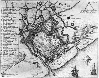 फ्रांसिस वेरे (1560-1609), पब, &39;कमेंट्रीज़, बीइंग डाइसेव्स ऑफ सर्विस, जिसमें उनके पास कमान थी&39; से ओस्टेंडे। विलियम डिलिंगम द्वारा, 1657 (उत्कीर्णन) द्वारा अंग्रेजी स्कूल