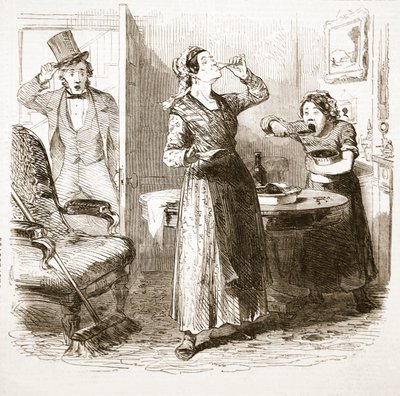 लंदन के सुरम्य रेखाचित्र: द लॉजिंग हाउस, द इलस्ट्रेटेड लंदन न्यूज़, 1849 से द्वारा अंग्रेजी स्कूल