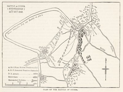 डब्बा की लड़ाई की योजना (हैदराबाद) 24 मार्च 1843, इंग्लैंड के कैसल्स इलस्ट्रेटेड हिस्ट्री से चित्रण द्वारा अंग्रेजी स्कूल