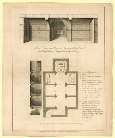 किंग हेनरी VII चैपल, वेस्टमिंस्टर एब्बे के तहत रॉयल वॉल्ट की योजना, 1737 में निर्मित द्वारा अंग्रेजी स्कूल