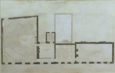 रॉयल इंस्टीट्यूशन, c.1800 (कागज पर पेंसिल और wc) द्वारा इसके अधिग्रहण के बाद घर में शुरुआती फेरबदल के बाद 21 एल्बमर्ले स्ट्रीट की पहली मंजिल की योजनाएं द्वारा अंग्रेजी स्कूल