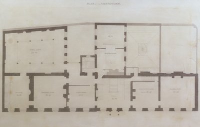 रॉयल इंस्टीट्यूशन, c.1800 (कागज पर पेंसिल और wc) द्वारा इसके अधिग्रहण के बाद घर में शुरुआती फेरबदल के बाद 21 अल्बेमर्ले स्ट्रीट के भूतल की योजनाएं द्वारा अंग्रेजी स्कूल