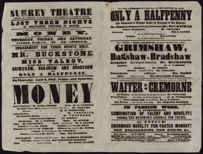 Playbill सरे थिएटर द्वारा जारी किया द्वारा अंग्रेजी स्कूल