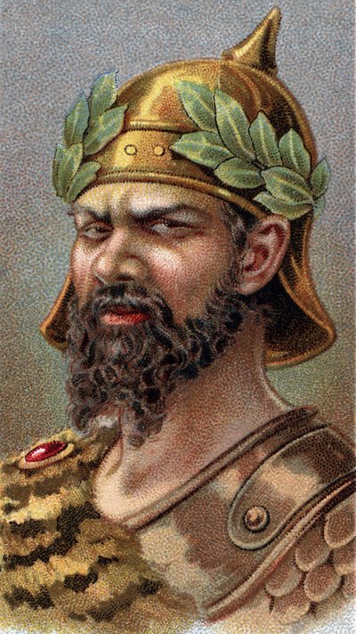 अत्तिला द हुन का पोर्ट्रेट (सी.४०६-४५३) - श्रृंखला "" लीडर्स ऑफ मेन"" से - क्रोमोलिथोग्राफी - इंग्लिश स्कूल, 20 वीं शताब्दी - द्वारा अंग्रेजी स्कूल