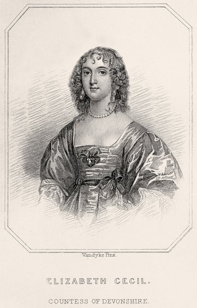 एलिजाबेथ सेसिल का चित्रण, काउंटेस ऑफ़ डेवन्सशायर, 1835 द्वारा अंग्रेजी स्कूल