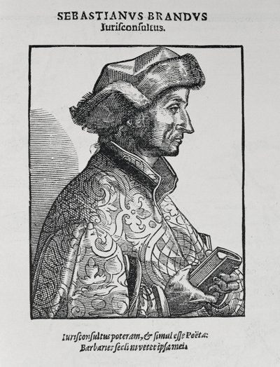 अमेरिका के द नैरेटिव एंड क्रिटिकल हिस्ट्री से सेबेस्टियन ब्रैंट (c.1458-1521) का पोर्ट्रेट, जस्टिन विंसर, लंदन द्वारा संपादित, 1886 द्वारा अंग्रेजी स्कूल