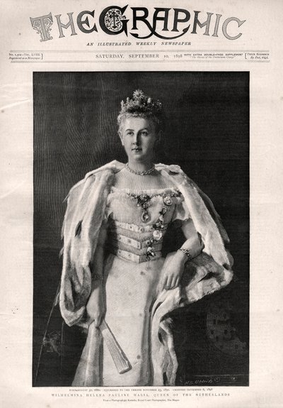 नीदरलैंड की विल्हेल्मिना का पोर्ट्रेट (1880-1962), नीदरलैंड की रानी - अखबार का फ्रंटपेज "" द ग्राफिक " द्वारा अंग्रेजी स्कूल