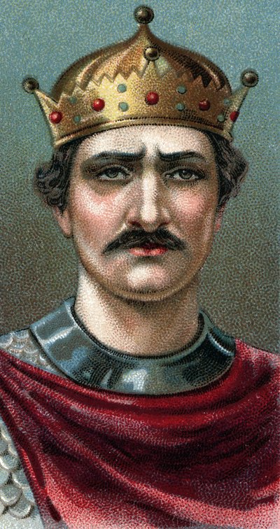 विलियम I द कॉन्करर (1027-1087), नॉर्मंडी के ड्यूक और इंग्लैंड के पहले नॉर्मन किंग का पोर्ट्रेट - श्रृंखला "" लीडर्स ऑफ मेन"" से - क्रोमोलिथोग्राफी - इंग्लिश स्कूल, 20 वीं शताब्दी - द्वारा अंग्रेजी स्कूल