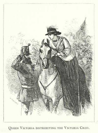 विक्टोरिया क्रॉस वितरित करती महारानी विक्टोरिया (उत्कीर्णन) द्वारा अंग्रेजी स्कूल