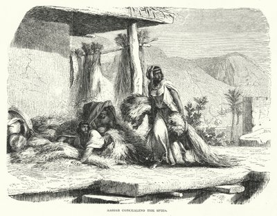 राहाब जासूसों को छुपा रहा है (उत्कीर्णन) द्वारा अंग्रेजी स्कूल