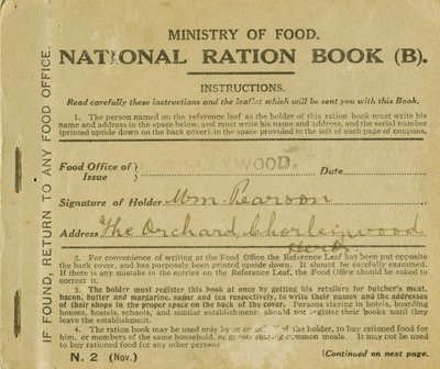 विलियम पीयरसन, चोर्लीवुड, हर्टफोर्डशायर, 1919 (प्रिंट) के लिए राशन बुक द्वारा अंग्रेजी स्कूल