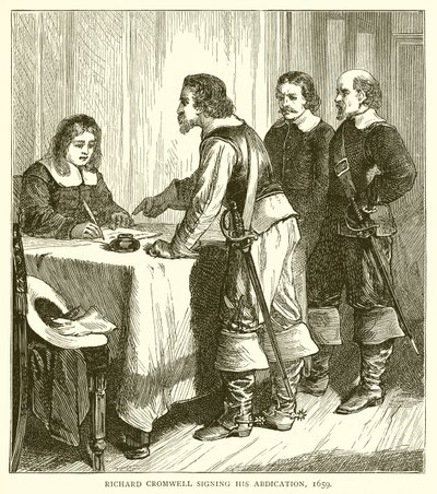 रिचर्ड क्रॉमवेल ने अपने अब्दिकेशन, 1659 पर हस्ताक्षर किए द्वारा अंग्रेजी स्कूल