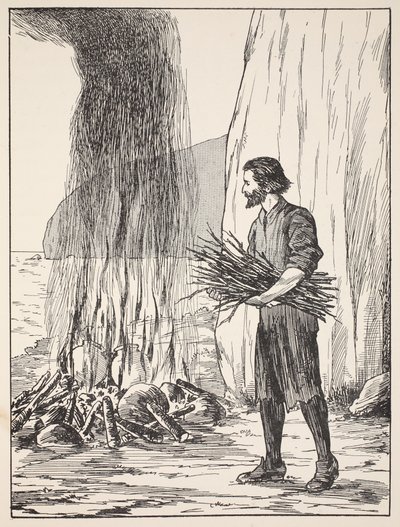 रॉबिन्सन Crusoe खाना पकाने, रॉबिन्सन Crusoe की कहानी से चित्रण: Defoes भाषा, पब के बाद बच्चों के लिए एक अनुकूलन। ग्रिफ़िथ फ़रान ब्राउन एंड कंपनी लिमिटेड, लंदन द्वारा द्वारा अंग्रेजी स्कूल