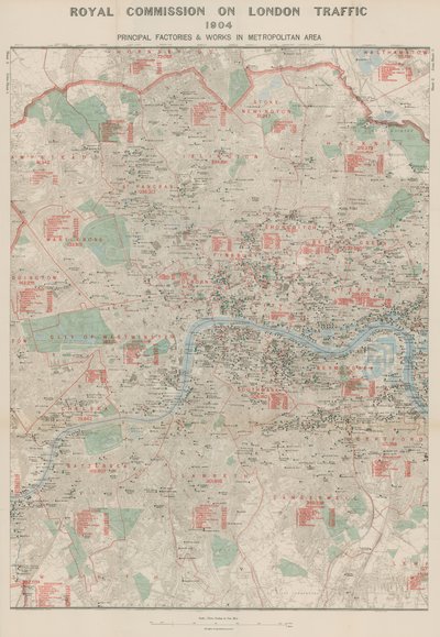 लंदन ट्रैफ़िक का रॉयल कमीशन, 1904; प्रधान कारखाने और महानगर क्षेत्र में काम करता है द्वारा English School
