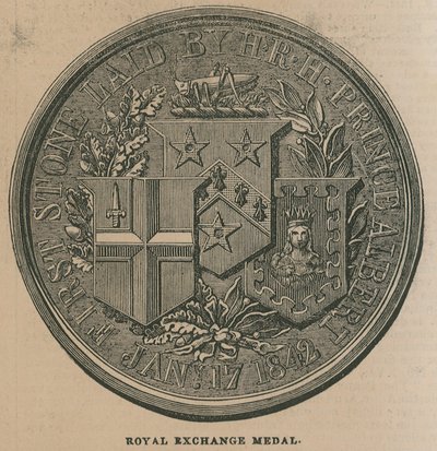 रॉयल एक्सचेंज मेडल, 1844 में रॉयल एक्सचेंज के उद्घाटन के लिए मारा गया द्वारा अंग्रेजी स्कूल