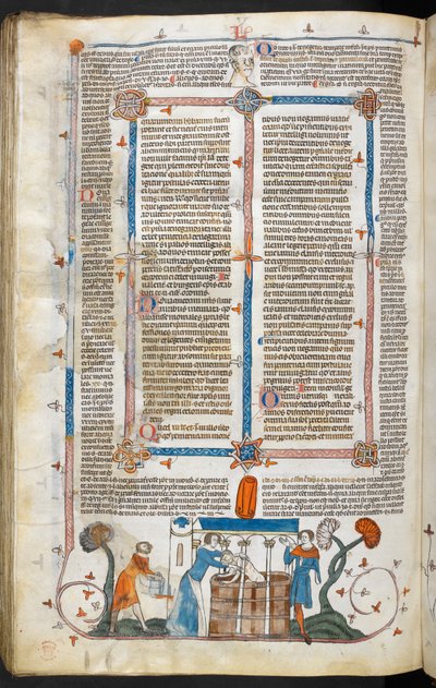रॉयल एमएस 10 IV f.297v एक प्लेग पीड़ित को नहलाते हुए और सीमांत सजावट, #39;द स्मिथफील्ड डिक्रेटल्स#39; (वेल्लम) से चित्रण द्वारा अंग्रेजी स्कूल