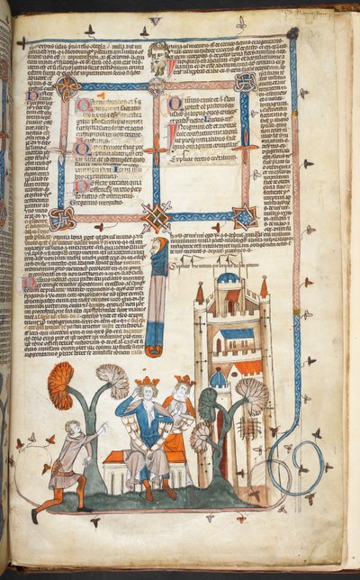 रॉयल एमएस 10 IV f.314r राजा, रानी और उनका महल मार्जिनल सजावट के साथ, #39;स्मिथफील्ड डिक्रेटल्स#39; (वेल्लम) से चित्रण द्वारा अंग्रेजी स्कूल