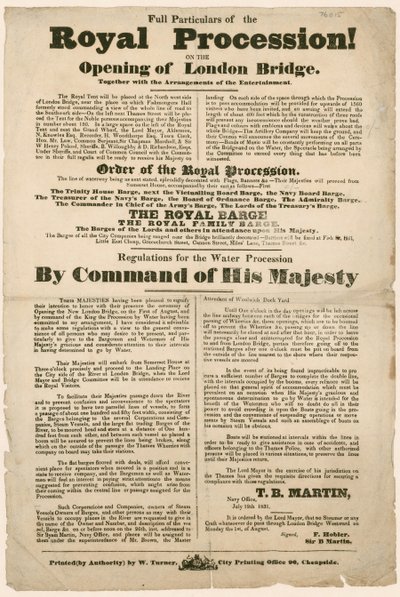 लंदन ब्रिज, 1831 के उद्घाटन पर शाही जुलूस द्वारा अंग्रेजी स्कूल