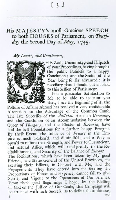संसद के दोनों सदनों के लिए भाषण, 2 मई 1745 (प्रिंट) द्वारा अंग्रेजी स्कूल