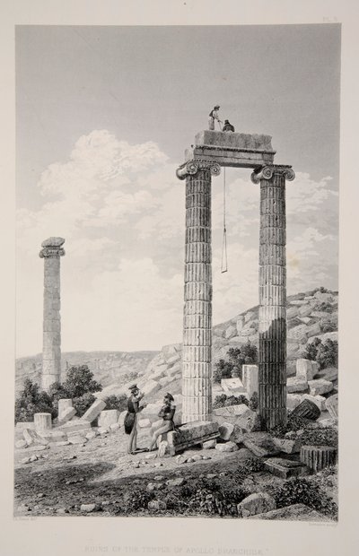 अपोलो ब्रांचिडे के मंदिर के खंडहर, पब। 1863 लिथोग्राफ। द्वारा अंग्रेजी स्कूल