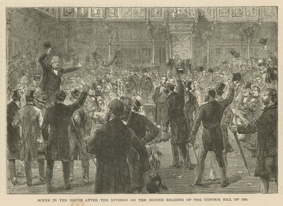 1866 के सुधार विधेयक के दूसरे पढ़ने पर विभाजन के बाद हाउस ऑफ कॉमन्स में दृश्य द्वारा अंग्रेजी स्कूल