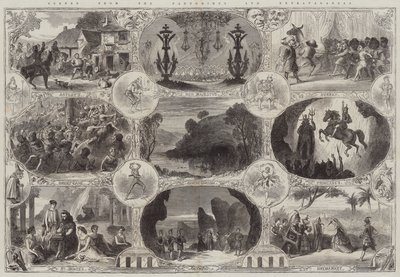 पैंटोमाइम्स और एक्सट्रावगांजा के दृश्य (उत्कीर्णन) द्वारा अंग्रेजी स्कूल