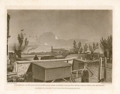 मिलबैंक से वेस्टमिंस्टर का साउथ व्यू जहां किंग्स स्कॉलर्स पॉन्ड सीवर टेम्स में निकलता है द्वारा अंग्रेजी स्कूल