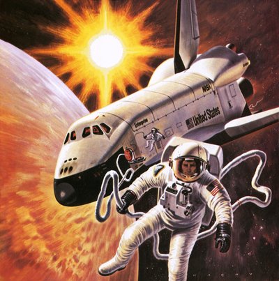 अंतरिक्ष सूट, जैसा कि 1977 में कल्पना की गई थी द्वारा अंग्रेजी स्कूल
