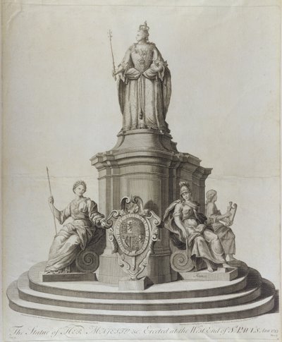 स्टैच्यू ऑफ़ क्वीन ऐनी (1665-1714), 1713 में प्रकाशित हुई द्वारा अंग्रेजी स्कूल