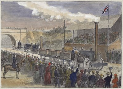 1829 में रेनहिल में लोकोमोटिव की प्रतियोगिता में पहले स्थान पर आने वाले स्टीफेंसन रॉकेट द्वारा अंग्रेजी स्कूल