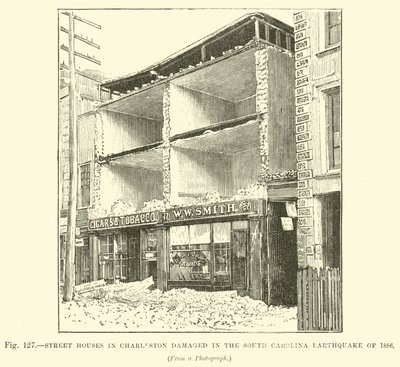 1886 के दक्षिण कैरोलिना भूकंप में चार्लेस्टन के स्ट्रीट हाउस क्षतिग्रस्त हो गए द्वारा अंग्रेजी स्कूल