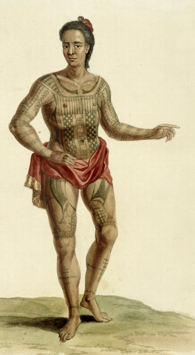 टैटू हवाईयन योद्धा, 1824 द्वारा अंग्रेजी स्कूल