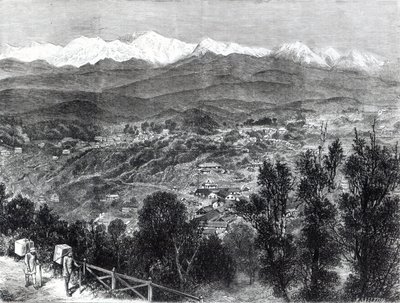 ब्रिटिश भारत में चाय की खेती - दक्षिण से दार्जिलिंग का दृश्य, 1876 द्वारा अंग्रेजी स्कूल